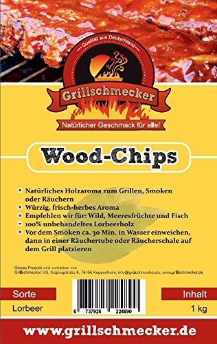 Grillschmecker Wood Chips - Natürliches Holzaroma zum Grillen, Smoken & Räuchern - 1 kg Lorbeerholz von Grillschmecker