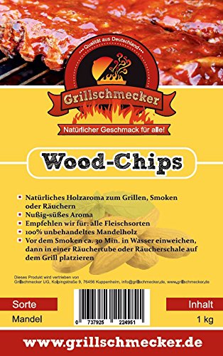 Grillschmecker Wood Chips 1 kg Mandelholz - Natürliches Holzaroma zum Grillen, Smoken & Räuchern - von Grillschmecker