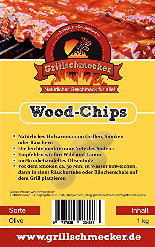 Grillschmecker Wood Chips - Natürliches Holzaroma zum Grillen, Smoken & Räuchern - 1 kg Olivenholz von Grillschmecker