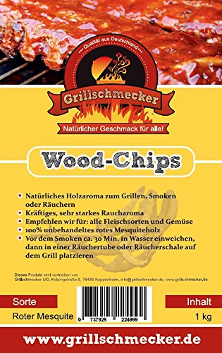 Grillschmecker Wood Chips 1 kg rote Mesquite - Natürliches Holzaroma zum Grillen, Smoken & Räuchern - von Grillschmecker