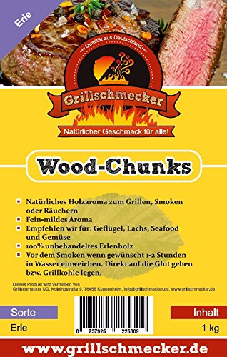 Grillschmecker Wood Chunks 1 kg Erle - Natürliches Holzaroma für Smoker, Keramik- und Kugelgrills - von Grillschmecker
