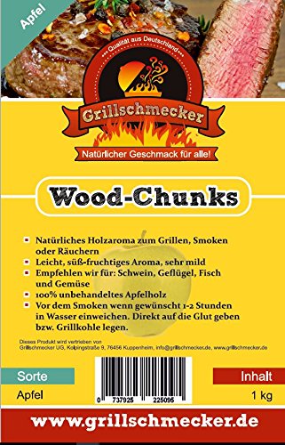 Grillschmecker Wood Chunks 1 kg Apfel - Natürliches Holzaroma für Smoker, Keramik- und Kugelgrills - von Grillschmecker