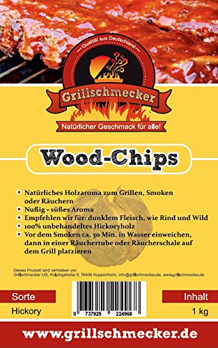 Grillschmecker Wood Chips 1 kg Hickoryholz - Natürliches Holzaroma zum Grillen, Smoken & Räuchern - von Grillschmecker