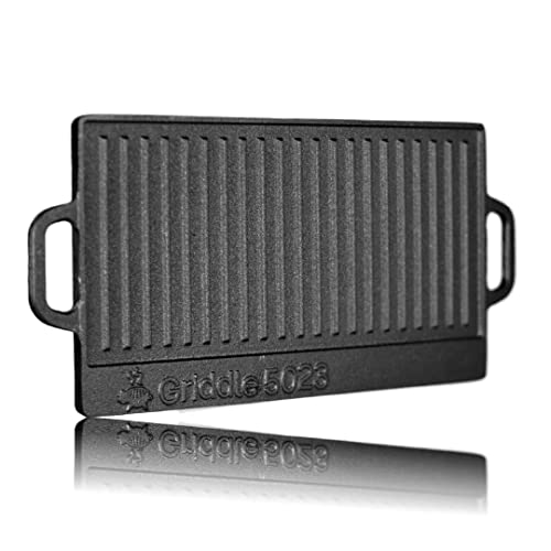 Grillschweine Griddle 5023 - Gusseiserne Wendegrillplatte - doppelseitig verwendbare Grillplatte - gerillte und glatte Seite - Holzkohle- und Elektrogrill von Grillschweine