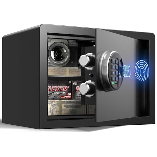 Grimtron Biometrischer Fingerabdruck-Tresor – 22L Sicherheitsbox mit LED-Beleuchtung, leisem Modus, beleuchtetem Tastenfeld, rostfrei & diebstahlsicher von Grimtron