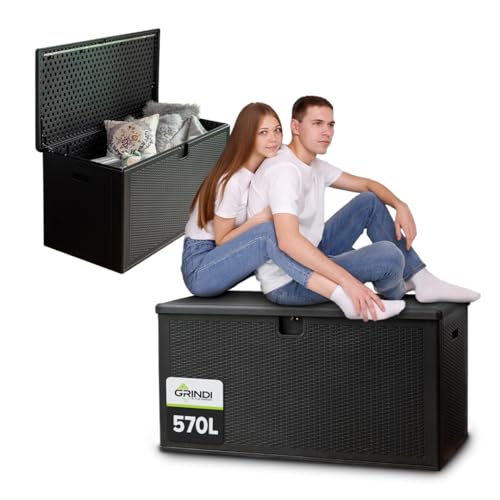 Grindi - Aufbewahrungsbox mit Deckel - Auflagenbox Rissa I - Gartenbox - Kissenbox 570 L - Outdoor Schrank - Paketbox - Sitzbank mit Stauraum - Gartenhaus - Geräteschuppen - Truhe mit Deckel von Grindi