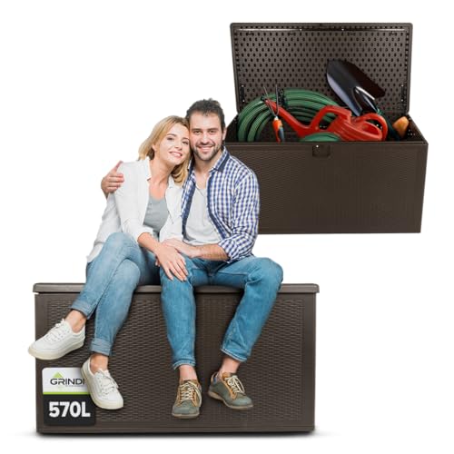 Grindi - Aufbewahrungsbox mit Deckel - Auflagenbox Rissa I - Gartenbox - Kissenbox 570 L - Outdoor Schrank - Paketbox - Sitzbank mit Stauraum - Gartenhaus - Geräteschuppen - Truhe mit Deckel von Grindi