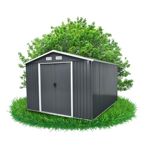 Grindi - Gerätehaus Metall Sorbus III - Gartenhütte - Gartenhaus - Geräteschuppen 238x301x214 cm Schiebetür - Garten Schrank - Fahrradgarage - Shelter - Gartengerätehaus - Tiny House von Grindi