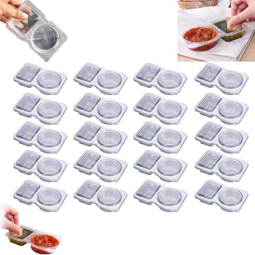 Grindrom Reusable Snack Pack Containers, Double Compartment Snack Containers with Lids, Portable Reusable Sauce Container, Thickened Portable Reusable Snack Packs (20pcs) von Grindrom