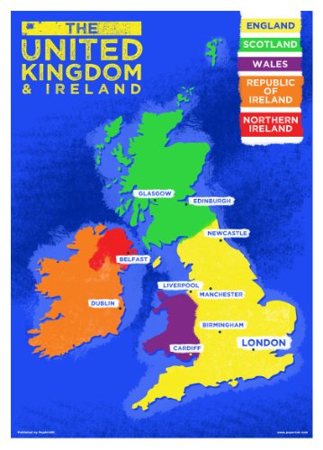 Grindstore Poster Karte des Vereinigten Königreichs und Irland 32x44cm von Grindstore