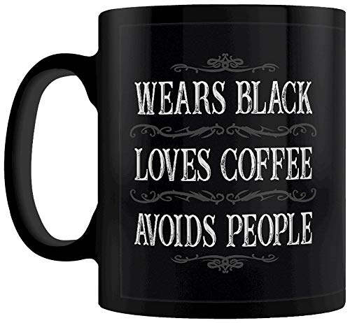 Grindstore Wears Black, Loves Coffee, Avoids People Mug Tafelbecher Schwarz von Grindstore