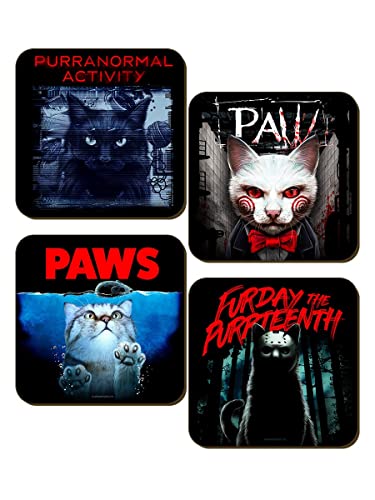 Grindstore Untersetzer-Set, Horror-Katzen, 9,2 x 9,2 cm, Schwarz, 4-teilig von Grindstore