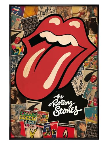 The Rolling Stones Collage Maxi-Poster, glänzend, schwarz gerahmt von Grindstore