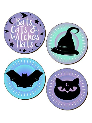 Untersetzer Bats, Cats & Witches Hats Pastel Goth 4-teiliges 9,2 x 9,2 cm von Grindstore