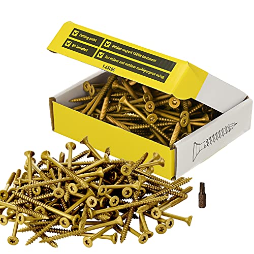 #10 x 3 Zoll Holzschrauben von Grindy (100 Pack/0,7 kg) - DIY Deckschrauben für Schrank, Möbel & andere Projekte - 1500H Golden Ruspert Behandlung - für Innen- & Außenbereich von Grindy