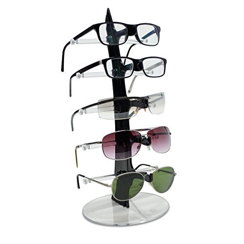 Grinscard Brillenständer für 5 Brillen - Schwarz 35 x 16 x 16 cm - Brillenhalter zur Aufbewahrung und Präsentation von Grinscard