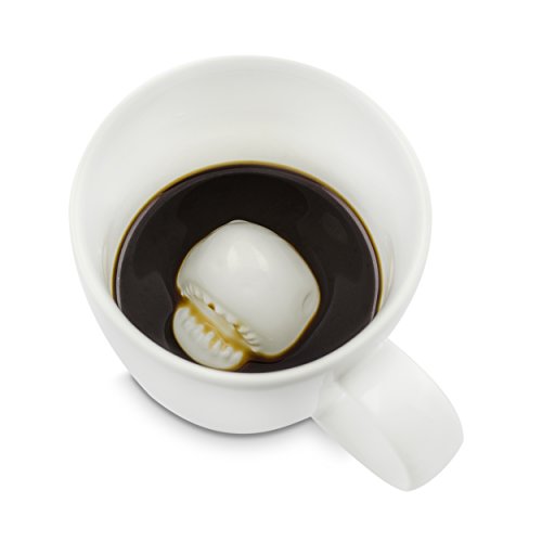 Grinscard Keramik Tasse mit Überraschungseffekt - Weiß Haiattacke Design 0,25l - Lustige Kaffeetasse als Geschenkidee von Grinscard