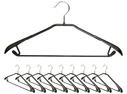 Grinscard Kleiderbügel Antirutsch Bezug - Schwarz 10er Set - Metall Kleiderhalter Breite Schulterauflagen für Anzüge Blusen von Grinscard