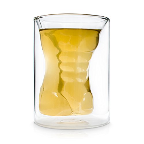 Grinscard Partyglas im Waschbrettbauch Design - Doppelwand Durchsichtig ca. 150 ml - Cocktail Glas für Hausbar & Partys von Grinscard