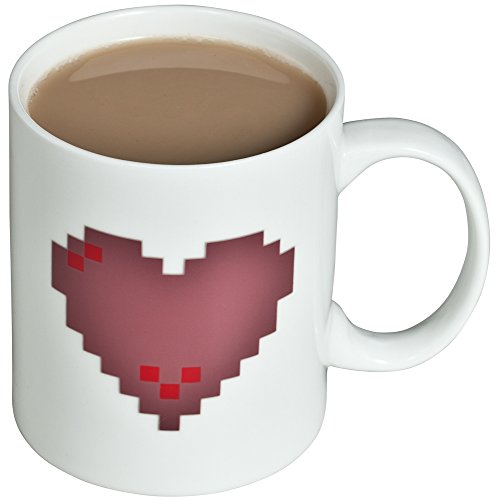 Grinscard Keramik Tasse mit Animiertem Thermoeffekt - Pixel Heart Design 0,3l - Motiv Kaffeetasse zum Verschenken von Grinscard