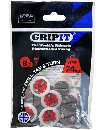 Grip-it GRP188, Rot, Gipskartondübel 18 mm, 8 Stück von Grip-it