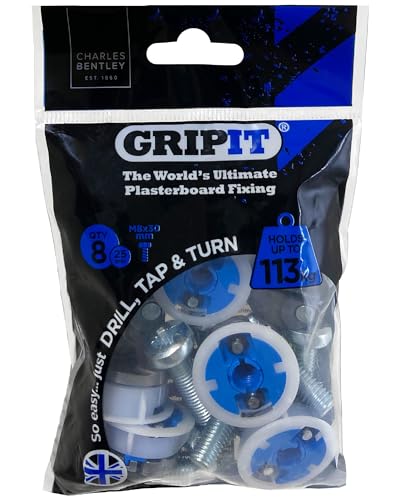 GripIt Blau 25 mm Gipskarton-Befestigungen für Ständerwände – Maximale Belastung 113 kg (8 Stück) von GripIt