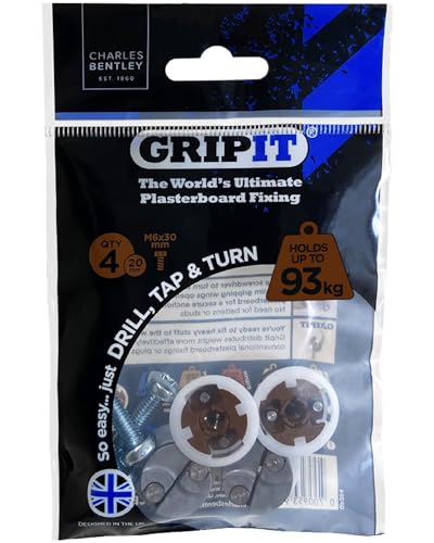 GripIt Braun 20 mm Gipskarton-Befestigungen für Ständerwände – Maximale Belastung 93 kg (4 Stück) von Grip-it