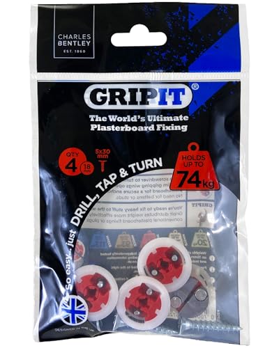 GripIt Rot 18 mm Gipskarton-Befestigungen für Ständerwände – Maximale Belastung 74 kg (4 Stück) von GripIt