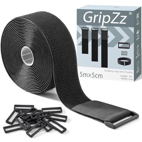 GripZz 5m x 5cm Klettband mit 15 Schnalle, Robustes Klett Kabelbinder Verstellbar, auf Maß Zuschneidbar und Wiederverwendbar, Ideal für Kabel, Schläuche, Rohre und Mehr GripZz 5m x 5cm Klettband mit 15 Schnalle, Robustes Klett Kabelbinder Verstellbar, auf Maß Zuschneidbar und Wiederverwendbar, Ideal für Kabel, Schläuche, Rohre und Mehr von GripZz