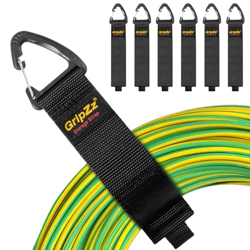 GripZz Verlängerungskabel-Organizer & Aufhänger (6Pack) - Klettband-Kabelbinder-Set zur Aufbewahrung von Kabeln, Schläuchen, Drähten, Seilen und Werkzeugzubehör in Garage, Wohnmobil, Werkstatt (M) von GripZz