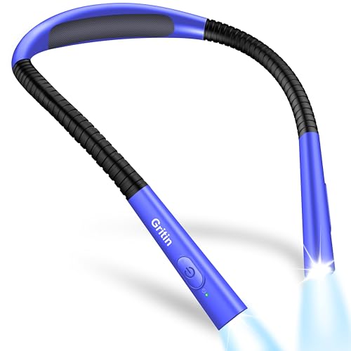 Gritin Leselampe Hals, Buchlampe Bett mit 4 Farben & 5 Helligkeit - Stufenlos Dimmbar, Augenschutz, Aufladbar 80h Dauer, Einstellarm, Ergonomisch Leselicht für Lesen im Bett, Dunkelblau von Gritin