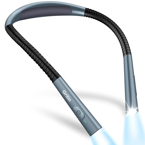 Gritin Leselampe Hals, Buchlampe Bett mit 4 Farben & 5 Helligkeit - Stufenlos Dimmbar, Augenschutz, Aufladbar 80h Dauer, Einstellarm, Ergonomisch Leselicht für Lesen im Bett, Meeresblau von Gritin