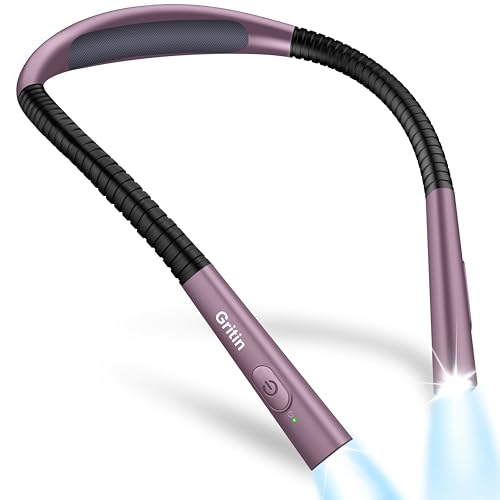 Gritin Leselampe Hals, Buchlampe Bett mit 4 Farben & 5 Helligkeit - Stufenlos Dimmbar, Augenschutz, Aufladbar 80h Dauer, Einstellarm, Ergonomisch Leselicht für Lesen im Bett, Nachtviolett von Gritin