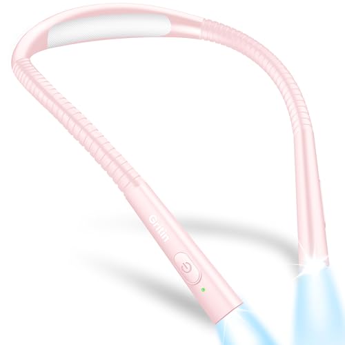 Gritin Leselampe Hals, Buchlampe Bett mit 4 Farben & 5 Helligkeit - Stufenlos Dimmbar, Augenschutz, Aufladbar 80h Dauer, Einstellarm, Ergonomisch Leselicht für Lesen im Bett, Rosa von Gritin