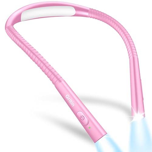 Gritin Leselampe Hals, Buchlampe Bett mit 4 Farben & 5 Helligkeit - Stufenlos Dimmbar, Augenschutz, Aufladbar 80h Dauer, Einstellarm, Ergonomisch Leselicht für Lesen im Bett, Rosenrot von Gritin