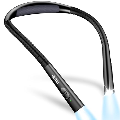 Gritin Leselampe Hals, Buchlampe Bett mit 4 Farben & 5 Helligkeit - Stufenlos Dimmbar, Augenschutz, Aufladbar 80h Dauer, Einstellarm, Ergonomisch Leselicht für Lesen im Bett, Schwarz von Gritin