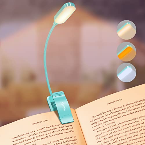 Gritin Leselampe Buch Klemme, USB C Wiederaufladbare Buchlampe mit 16 LEDs, 3 Farbtemperatur Modi (Weiß/Bernstein/Gemischt), Stufenlose Helligkeit Klemmlampe für Nachtlesen ins Bett - Blau von Gritin