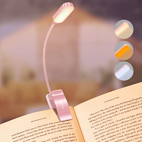 Gritin Leselampe Buch Klemme, USB C Wiederaufladbare Buchlampe mit 16 LEDs, 3 Farbtemperatur Modi (Weiß/Bernstein/Gemischt), Stufenlose Helligkeit Klemmlampe für Nachtlesen ins Bett - Rosa von Gritin
