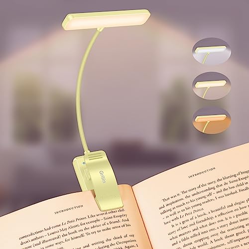 Gritin Leselampe Buch Klemme, USB Wiederaufladbare Buchlampe mit 19 LEDs, 3 Farbtemperatur Modi, Lange Laufzeit, Stufenlose Helligkeit Klemmlampe, 360° Flexibel Klemmleuchte für Nachtlesen ins Bett von Gritin