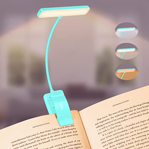 Gritin Leselampe Buch Klemme, USB Wiederaufladbare Buchlampe mit 19 LEDs, 3 Farbtemperatur Modi, Lange Laufzeit, Stufenlose Helligkeit Klemmlampe, 360° Flexibel Klemmleuchte für Nachtlesen ins Bett von Gritin