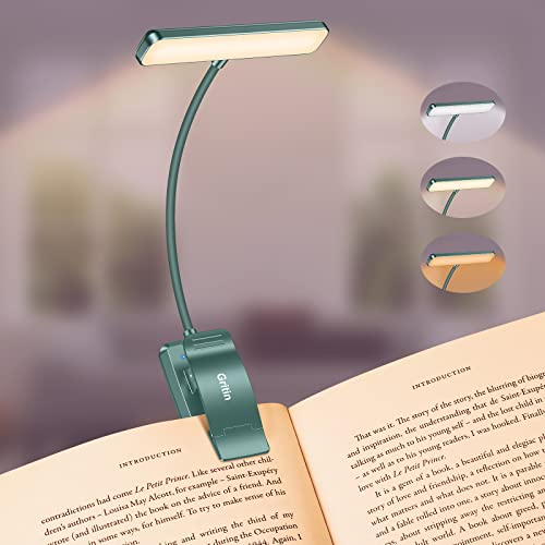 Gritin Leselampe Buch Klemme, USB Wiederaufladbare Buchlampe mit 19 LEDs, 3 Farbtemperatur Modi, Lange Laufzeit, Stufenlose Helligkeit Klemmlampe, 360° Flexibel Klemmleuchte für Nachtlesen ins Bett von Gritin
