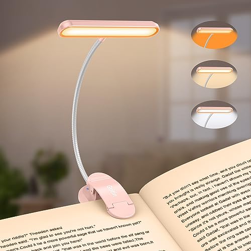Gritin Leselampe Buch Klemme mit 19 LEDs, Buchlampe mit 3 Farbtemperatur Modi & 5 Helligkeit Dimmbar, USB Wiederaufladbare Klemmlampe, 360° Flexibel Leselicht für Nachtlesen ins Bett (Rosa) von Gritin