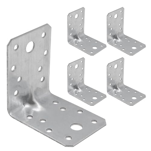 Griwuut 10 x Winkelverbinder silbrig 70x70x55mm 90 Grad L-Klammern, Lochwinkel, Metall-Schwerlast-Winkelverbinder von Griwuut