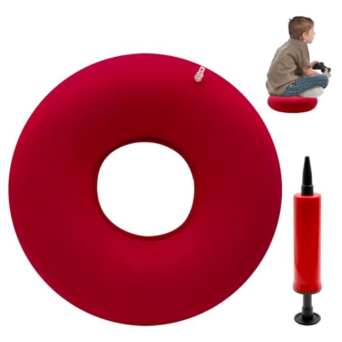 Griwuut Aufblasbares Donut Kissen 40 cm mit Pumpe, Rundes Sitzkissen zur Druckentlastung beim Sitzen oder Liegen, Luftkissen für Nacken, Reisen, Büro, Auto oder Zuhause (Rot) von Griwuut
