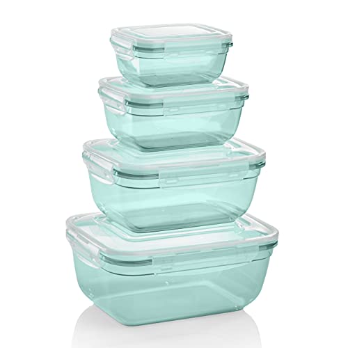 Grizzly 4er Set Frischhaltedosen (0,4L, 0,8L, 1,4L, 2,3L), rechteckig, Kunststoff, 100% luft-/wasserdicht, mikrowellengeeignete Vorratsdosen, Mint von Grizzly