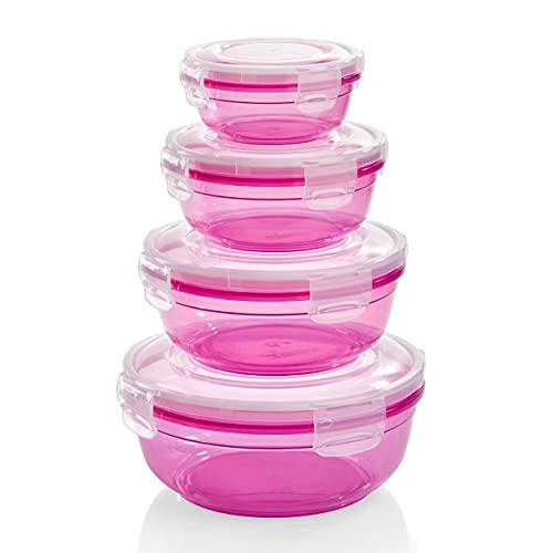 Grizzly 4er Set Frischhaltedosen (0,4L, 0,8L, 1,4L, 2,3L), rund, Kunststoff, 100% luft-/wasserdicht, mikrowellengeeignete Vorratsdosen, Berry von Grizzly