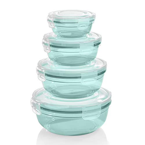 Grizzly 4er Set Frischhaltedosen (0,4L, 0,8L, 1,4L, 2,3L), rund, Kunststoff, 100% luft-/wasserdicht, mikrowellengeeignete Vorratsdosen, Mint von Grizzly