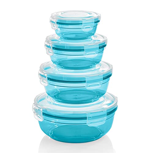 Grizzly 4er Set Frischhaltedosen (0,4L, 0,8L, 1,4L, 2,3L), rund, Kunststoff, 100% luft-/wasserdicht, mikrowellengeeignete Vorratsdosen, Petrol von Grizzly