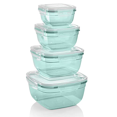Grizzly 4er Set Frischhaltedosen (0,5L, 0,9L, 1,5L, 2,4L), quadratisch, Kunststoff, 100% luft-/wasserdicht, mikrowellengeeignete Vorratsdosen, Mint von Grizzly