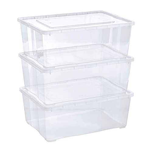 Grizzly Aufbewahrungsboxen 3 x 10 L mit Deckel transparent - Klarsichtboxen stapelbar mit Belüftung von Grizzly